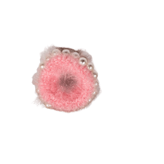 Elegant Pink Furry Hair Scrunchie with Pearls | Soft Elastic Hair Tie for Women & Girls - Roop Vibe