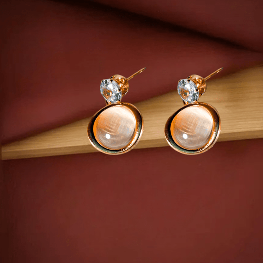 Elegant Rose Gold Round Stud Earrings with Crystal Stone for Women and Girls - Party & Daily Wear Jewelry - Roop Vibe