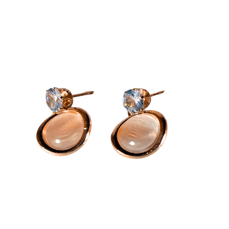 Elegant Rose Gold Round Stud Earrings with Crystal Stone for Women and Girls - Party & Daily Wear Jewelry - Roop Vibe