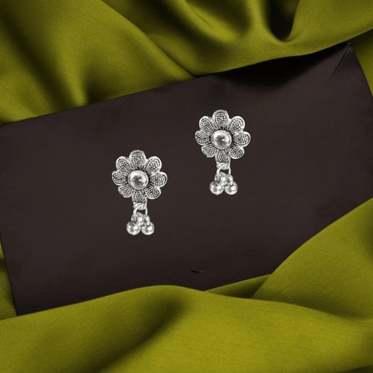 Elegant Silver - Plated Floral Necklace Set with Earrings for Women & Girls - Roop Vibe