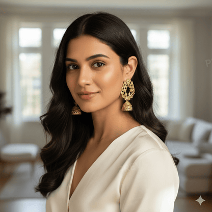 Gold Plated Leaf Design Traditional Jhumka Earrings for Women & Girls - Roop Vibe