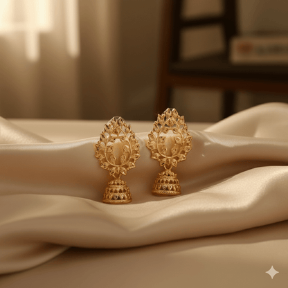 Gold Plated Leaf Design Traditional Jhumka Earrings for Women & Girls - Roop Vibe