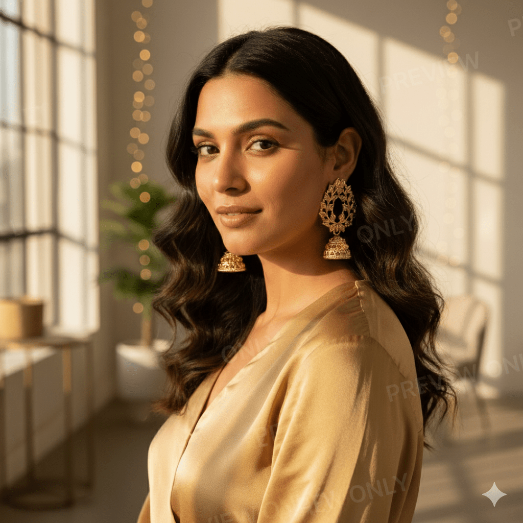 Gold Plated Leaf Design Traditional Jhumka Earrings for Women & Girls - Roop Vibe