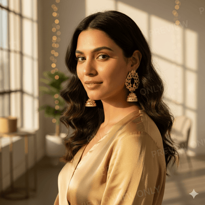 Gold Plated Leaf Design Traditional Jhumka Earrings for Women & Girls - Roop Vibe