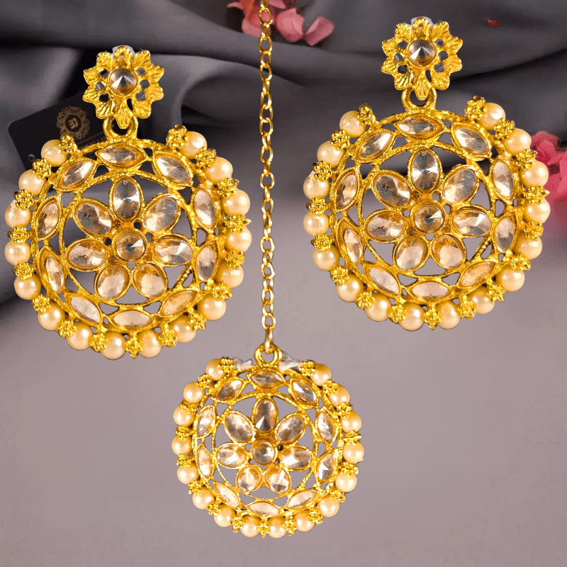 Gold - Plated Pearl Choker Necklace Set with Earrings & Long Pendant for Women & Girls | Traditional Bridal Jewelry - Roop Vibe