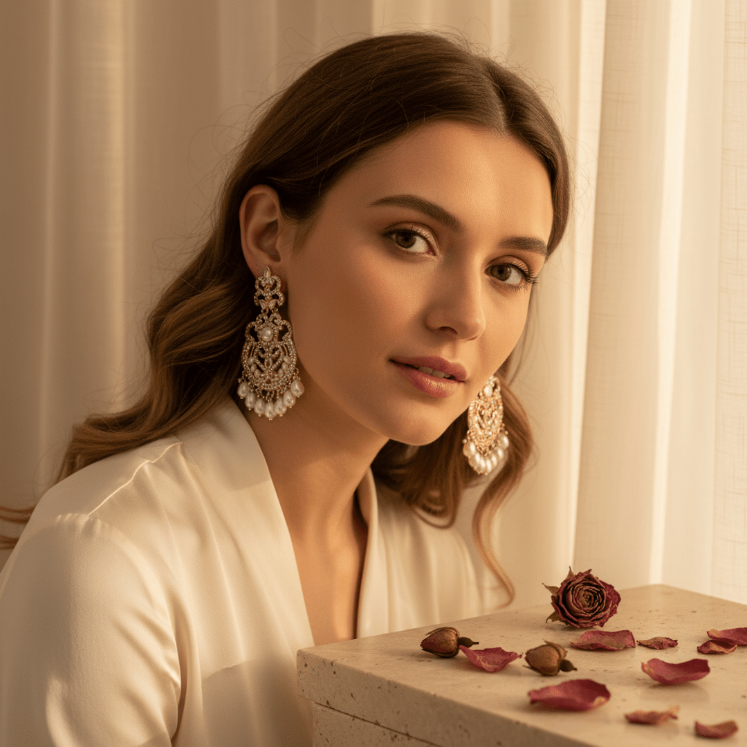 Gold - Plated Pearl Drop Chandbali Earrings for Women & Girls | Traditional Festive Jewelry - Roop Vibe