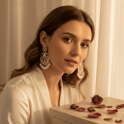 Gold - Plated Pearl Drop Chandbali Earrings for Women & Girls | Traditional Festive Jewelry - Roop Vibe