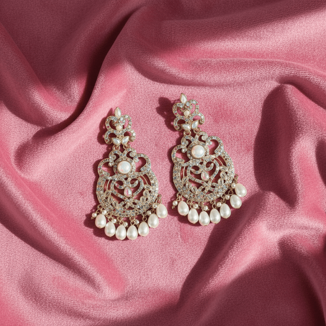 Gold - Plated Pearl Drop Chandbali Earrings for Women & Girls | Traditional Festive Jewelry - Roop Vibe