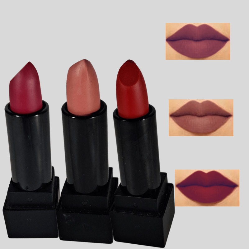 HUDA Beauty Matte Lipstick Set – Pack of 3 Long - Lasting Waterproof Lip Colors (Multishade Combo) - Roop Vibe