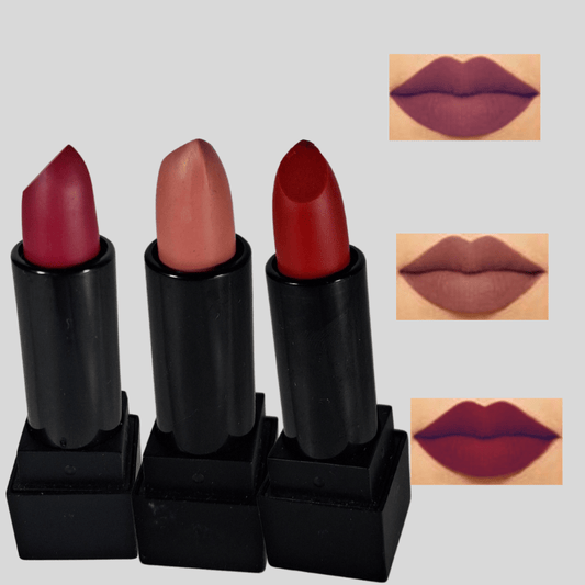 HUDA Beauty Matte Lipstick Set – Pack of 3 Long - Lasting Waterproof Lip Colors (Multishade Combo) - Roop Vibe