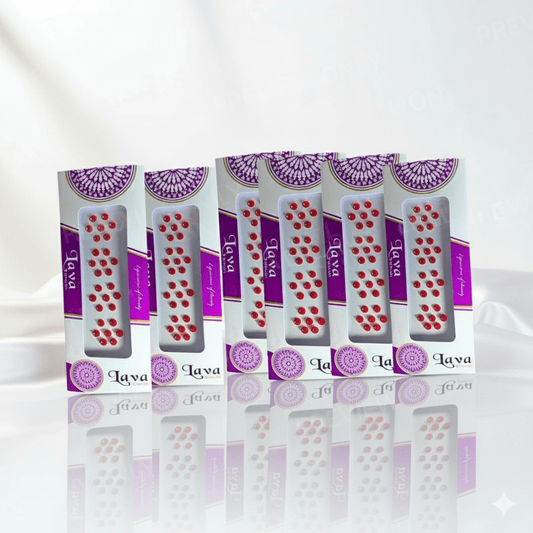 Lava Red Round Bindis with Stone – | Traditional & Stylish Self - Adhesive Bindis for Women(PACK OF 6) - Roop Vibe