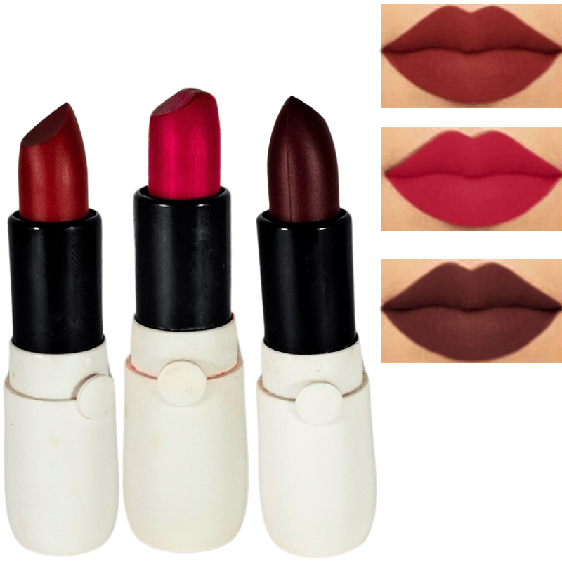 Mars Long Lasting Lipstick Set of 3 – Matte Finish, Smooth Texture, Waterproof, Red & Pink Shades - Roop Vibe