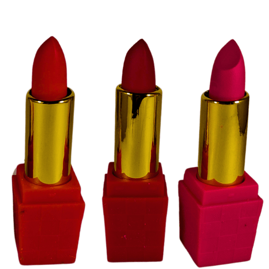 Matte Long - Lasting Lipstick Set of 3 – Bold Red, Deep Maroon & Hot Pink – Smudge - Proof & Waterproof - Roop Vibe