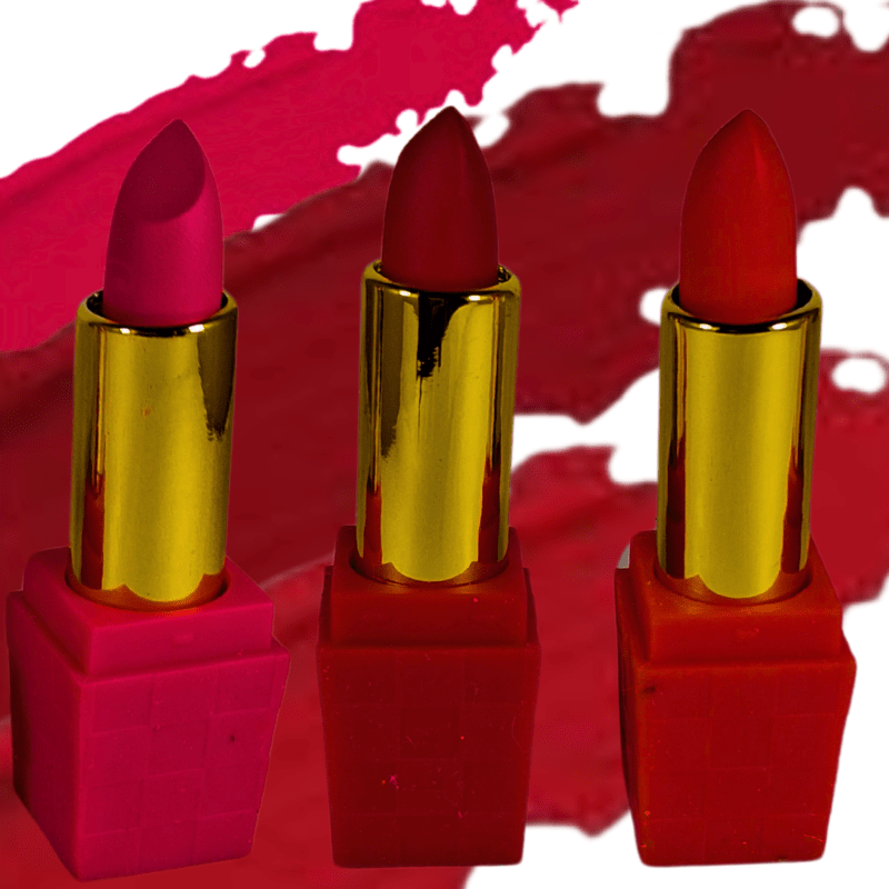 Matte Long - Lasting Lipstick Set of 3 – Bold Red, Deep Maroon & Hot Pink – Smudge - Proof & Waterproof - Roop Vibe