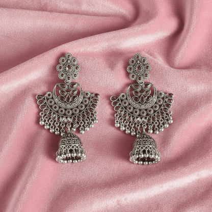 Oxidised Silver Plated Jhumka Earrings for Women & Girls | Traditional Ethnic Partywear Dangler Earrings - Roop Vibe