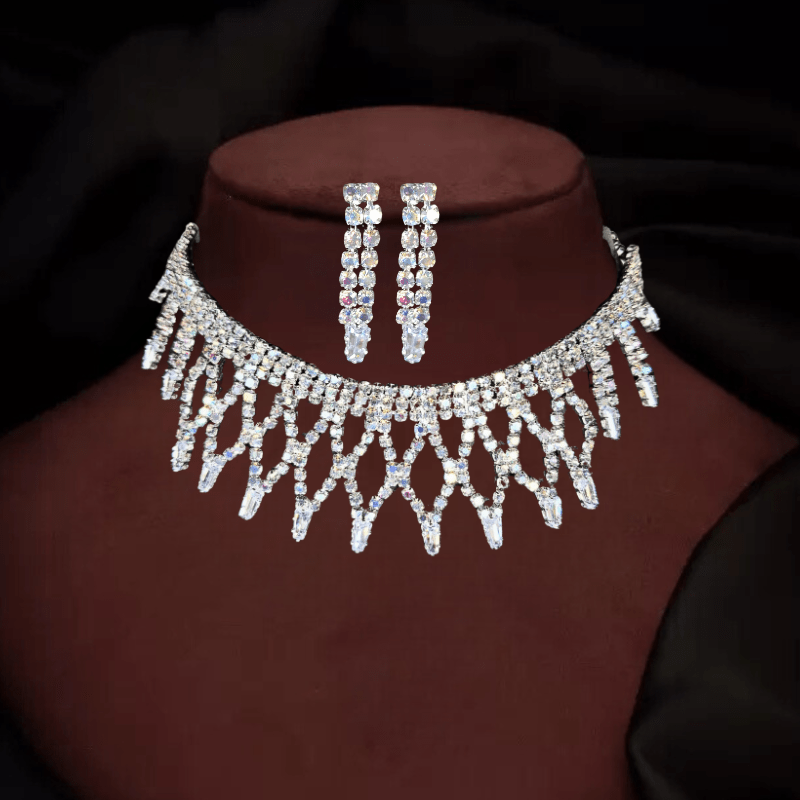 Premium American Diamond Bridal Necklace Set with Earrings for Women & Girls | Wedding & Party Wear Jewellery - Roop Vibe