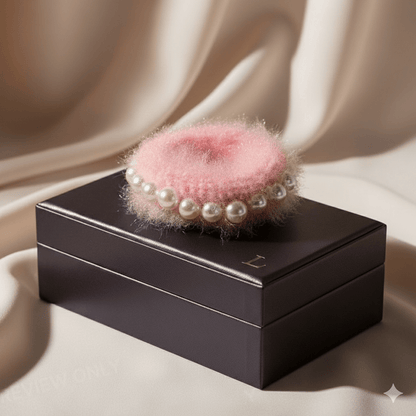 Premium Fluffy Fur Hair Scrunchies with Pearl Border – Soft Elastic Hair Bands for Women & Girls (Set of 4 Navy Blue, Green, Pink, and White) - Roop Vibe