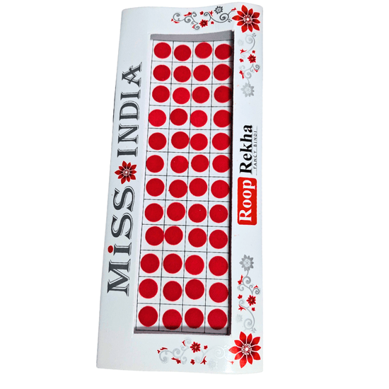 Roop Rekha Miss India Round Red Bindi Fancy Bindis (Sticker Type, Long - Lasting, Waterproof) - Roop Vibe