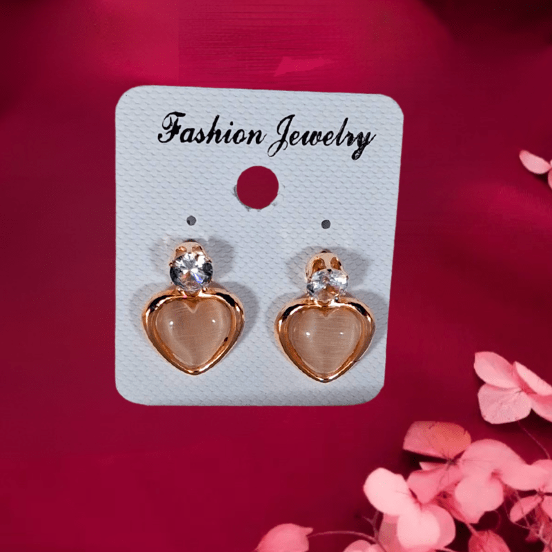 Rose Gold Heart Shaped Stud Earrings for Women and Girls | Elegant Crystal Stone Fashion Jewelry - Roop Vibe