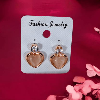 Rose Gold Heart Shaped Stud Earrings for Women and Girls | Elegant Crystal Stone Fashion Jewelry - Roop Vibe