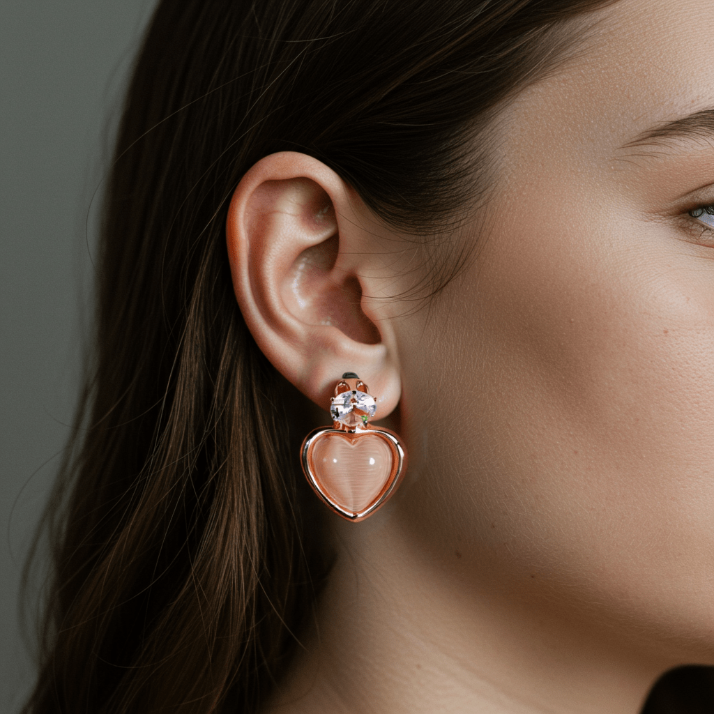 Rose Gold Heart Shaped Stud Earrings for Women and Girls | Elegant Crystal Stone Fashion Jewelry - Roop Vibe