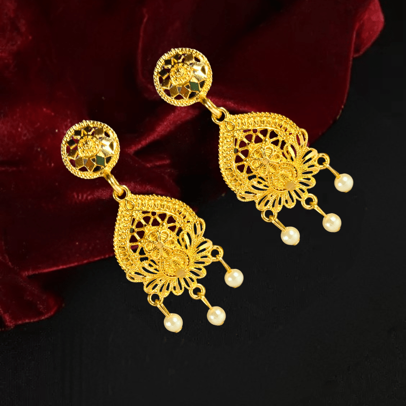 Royal Gold - Plated Pearl Bridal Necklace Set | Traditional Multi - Layered Indian Jewelry with Earrings - Roop Vibe