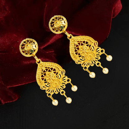 Royal Gold - Plated Pearl Bridal Necklace Set | Traditional Multi - Layered Indian Jewelry with Earrings - Roop Vibe