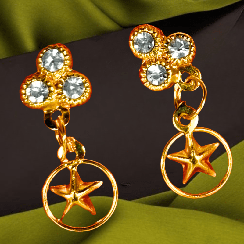 Stylish Gold - Plated Star Charm & Crystal Stone Drop Earrings for Women & Girls - Roop Vibe