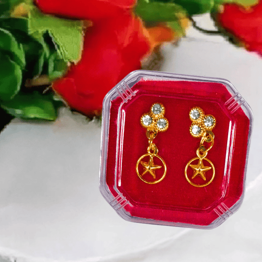 Stylish Gold - Plated Star Charm & Crystal Stone Drop Earrings for Women & Girls - Roop Vibe