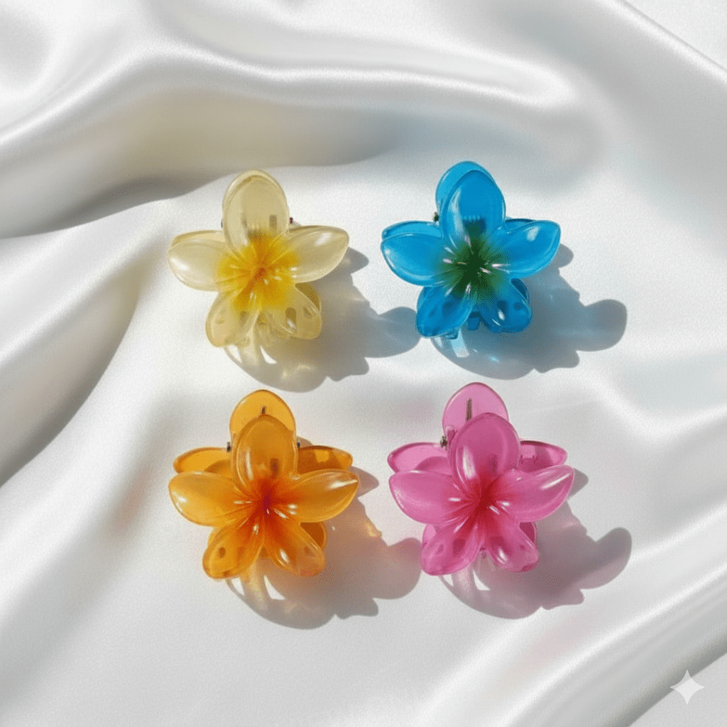 Stylish Pink Floral Hair Clutcher Clip for Girls & Women – Strong Grip, Elegant Look (pack of 4) - Roop Vibe