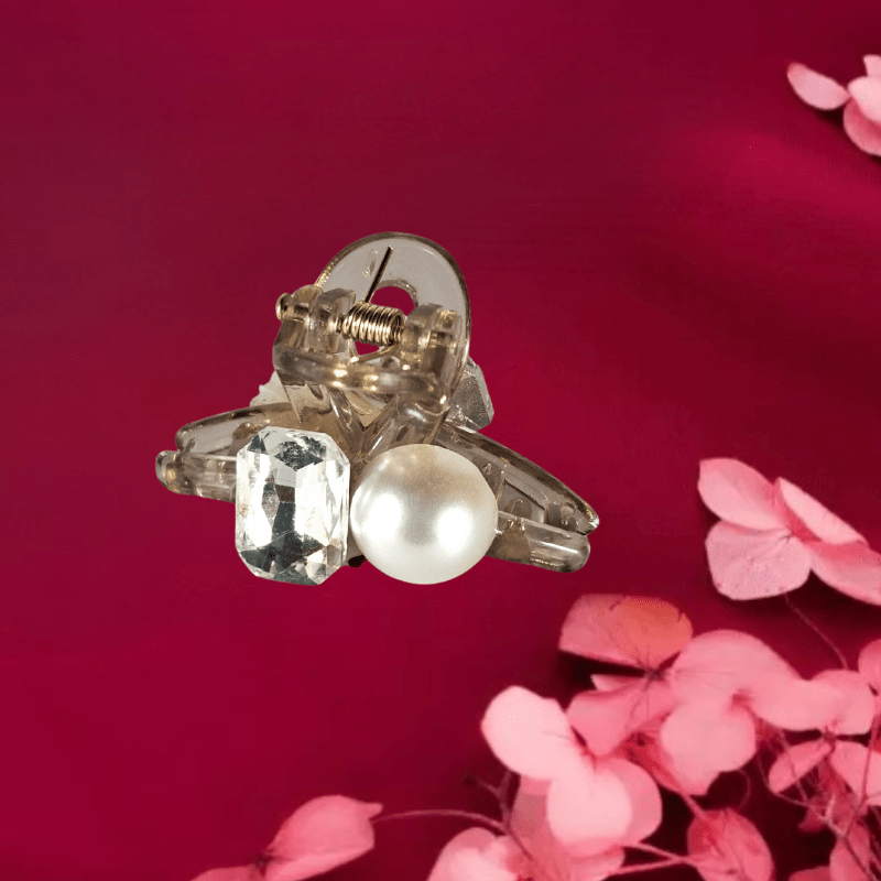 Stylish Transparent Hair Claw Clip with Pearl & Crystal for Women & Girls - Roop Vibe