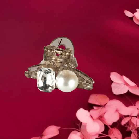 Stylish Transparent Hair Claw Clip with Pearl & Crystal for Women & Girls - Roop Vibe