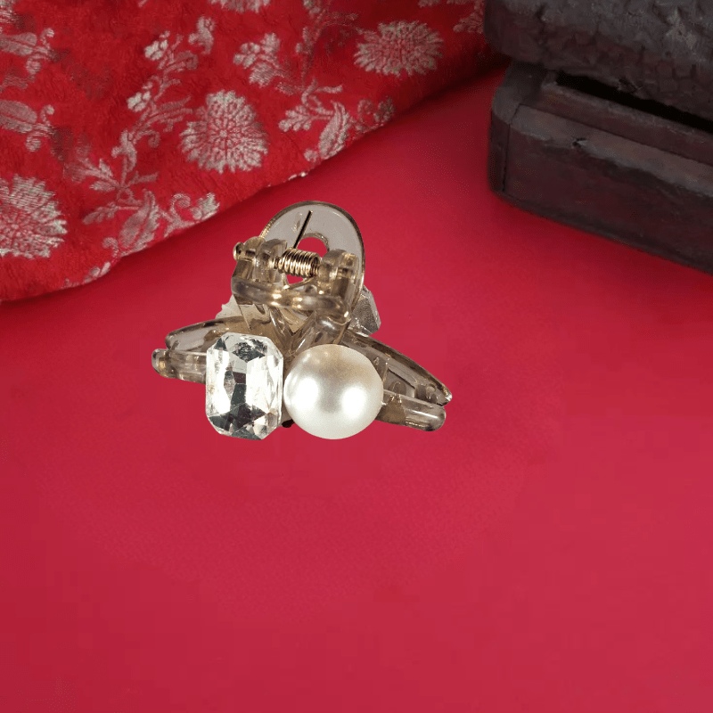Stylish Transparent Hair Claw Clip with Pearl & Crystal for Women & Girls - Roop Vibe
