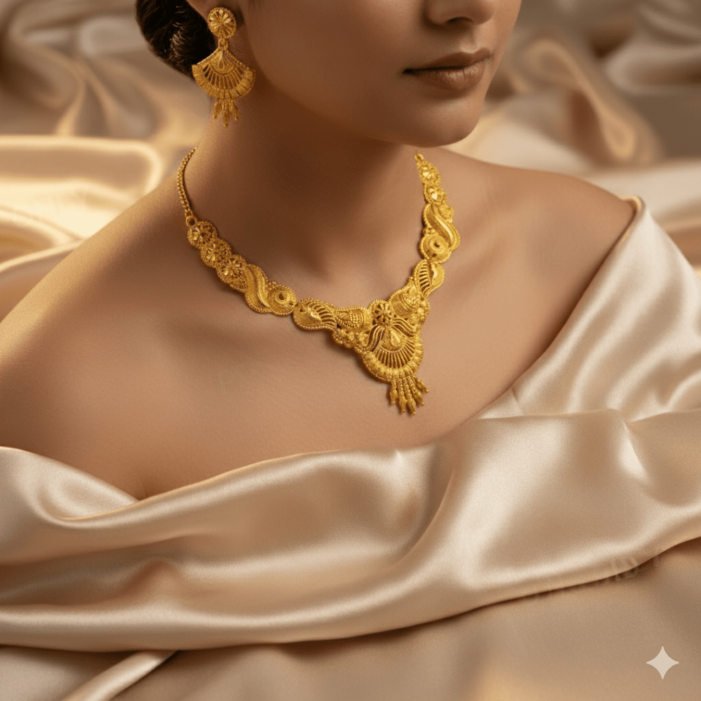 Traditional Gold Plated Bridal Jewellery Set for Women - Necklace, Earrings, Maang Tikka, Bangles & Bracelet - Roop Vibe