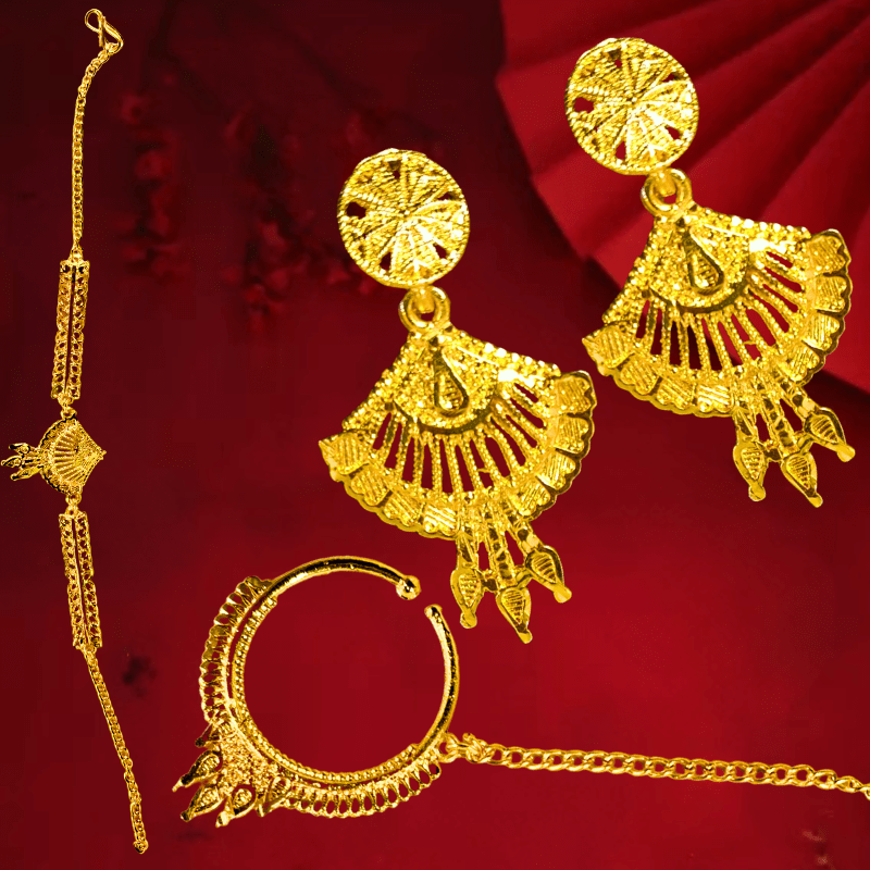 Traditional Gold Plated Bridal Jewellery Set for Women - Necklace, Earrings, Maang Tikka, Bangles & Bracelet - Roop Vibe