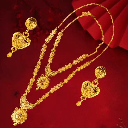 Traditional Gold - Plated Bridal Jewelry Set with Long Haram Necklace & Earrings for Women - Roop Vibe