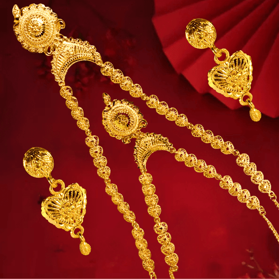 Traditional Gold - Plated Bridal Jewelry Set with Long Haram Necklace & Earrings for Women - Roop Vibe