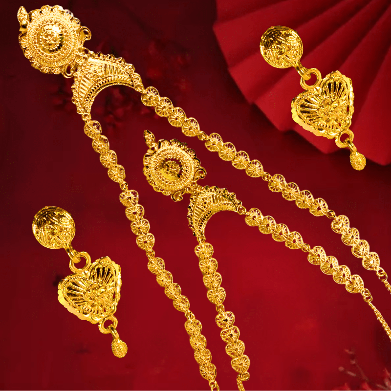 Traditional Gold - Plated Bridal Jewelry Set with Long Haram Necklace & Earrings for Women - Roop Vibe