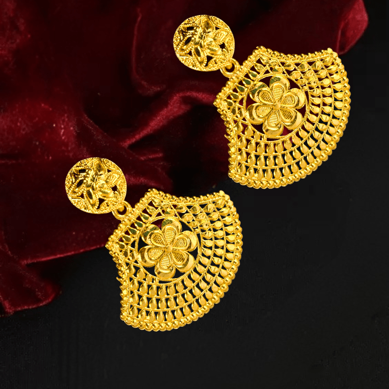 Traditional Gold Plated Bridal Necklace Set with Earrings | Antique Temple Design Jewelry - Roop Vibe