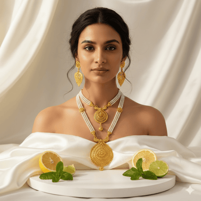 Traditional Gold Plated Bridal Necklace Set with Earrings & Choker for Women - Roop Vibe