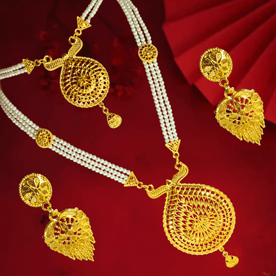 Traditional Gold Plated Bridal Necklace Set with Earrings & Choker for Women - Roop Vibe