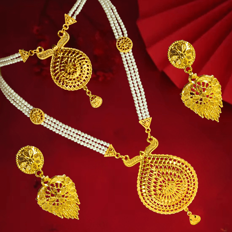Traditional Gold Plated Bridal Necklace Set with Earrings & Choker for Women - Roop Vibe
