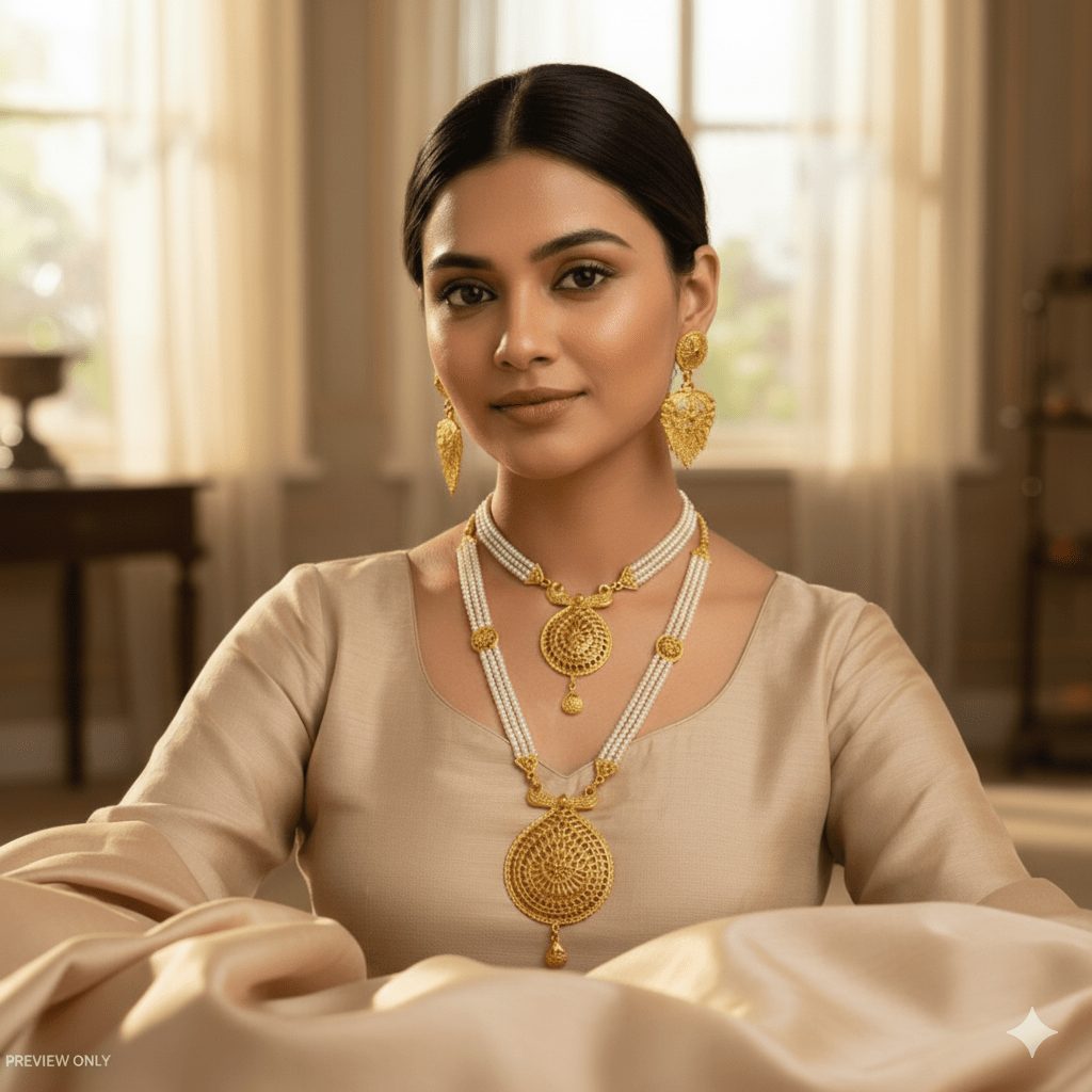 Traditional Gold Plated Bridal Necklace Set with Earrings & Choker for Women - Roop Vibe