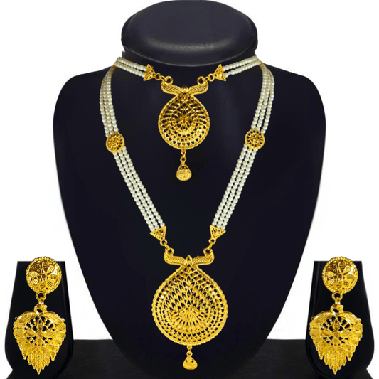 Traditional Gold Plated Bridal Necklace Set with Earrings & Choker for Women - Roop Vibe