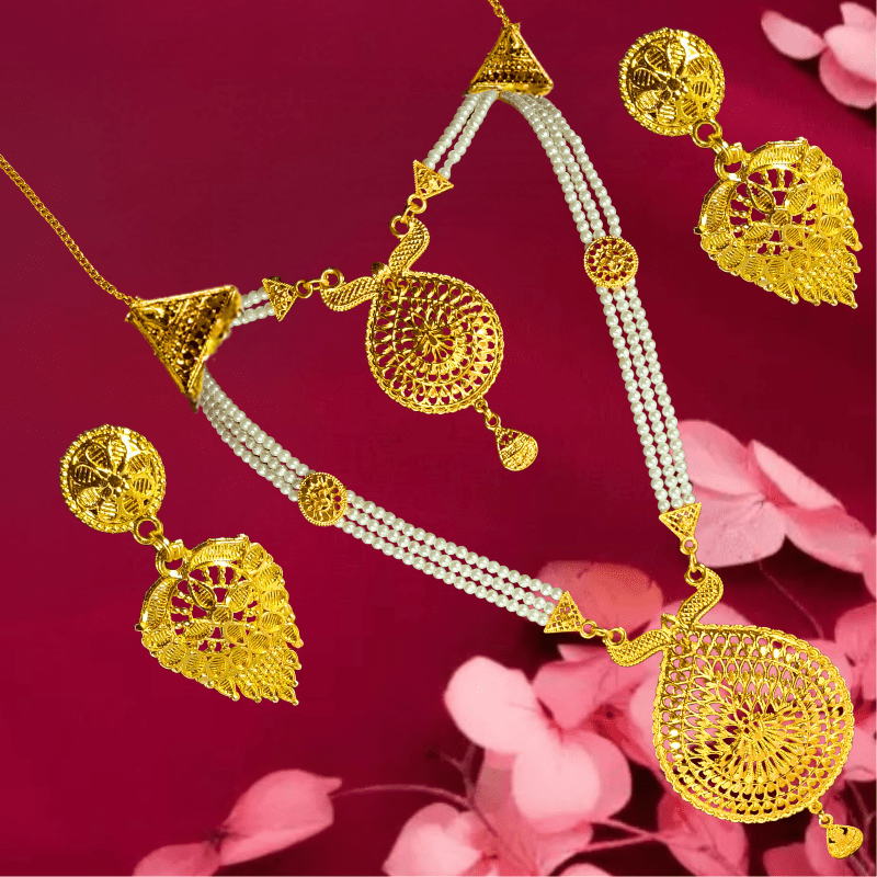 Traditional Gold Plated Bridal Necklace Set with Earrings & Choker for Women - Roop Vibe