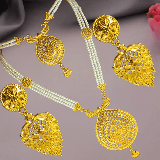 Traditional Gold Plated Bridal Necklace Set with Earrings & Choker for Women - Roop Vibe