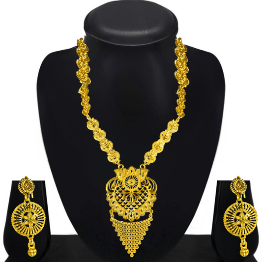 Traditional Gold Plated Bridal Necklace Set with Earrings for Women & Girls - Roop Vibe