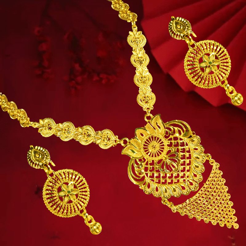 Traditional Gold Plated Bridal Necklace Set with Earrings for Women & Girls - Roop Vibe
