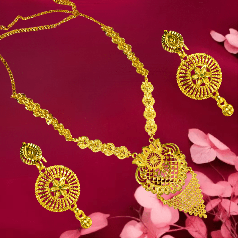 Traditional Gold Plated Bridal Necklace Set with Earrings for Women & Girls - Roop Vibe
