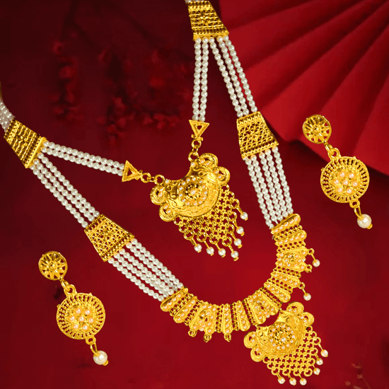 Traditional Gold Plated Bridal Pearl Layered Necklace Set with Earrings for Women & Girls - Roop Vibe